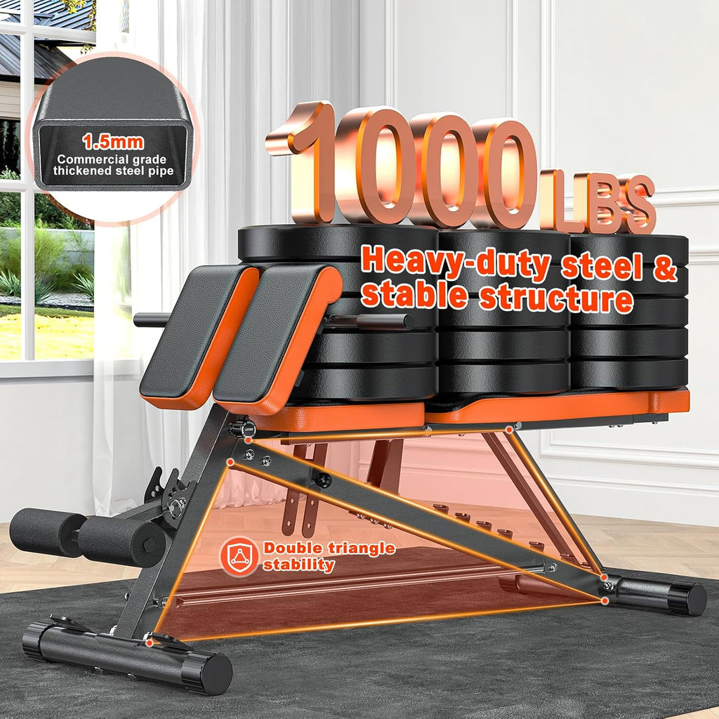 XDDIAS Roman Chair, Adjustable Weight Bench Back Extension Machine for Home Gym, 1000LBS All-in-One Sit Up Bench with Dumbbell Rack, Incline, Decline, and Flat Bench for Hyperextension, Core, Glute