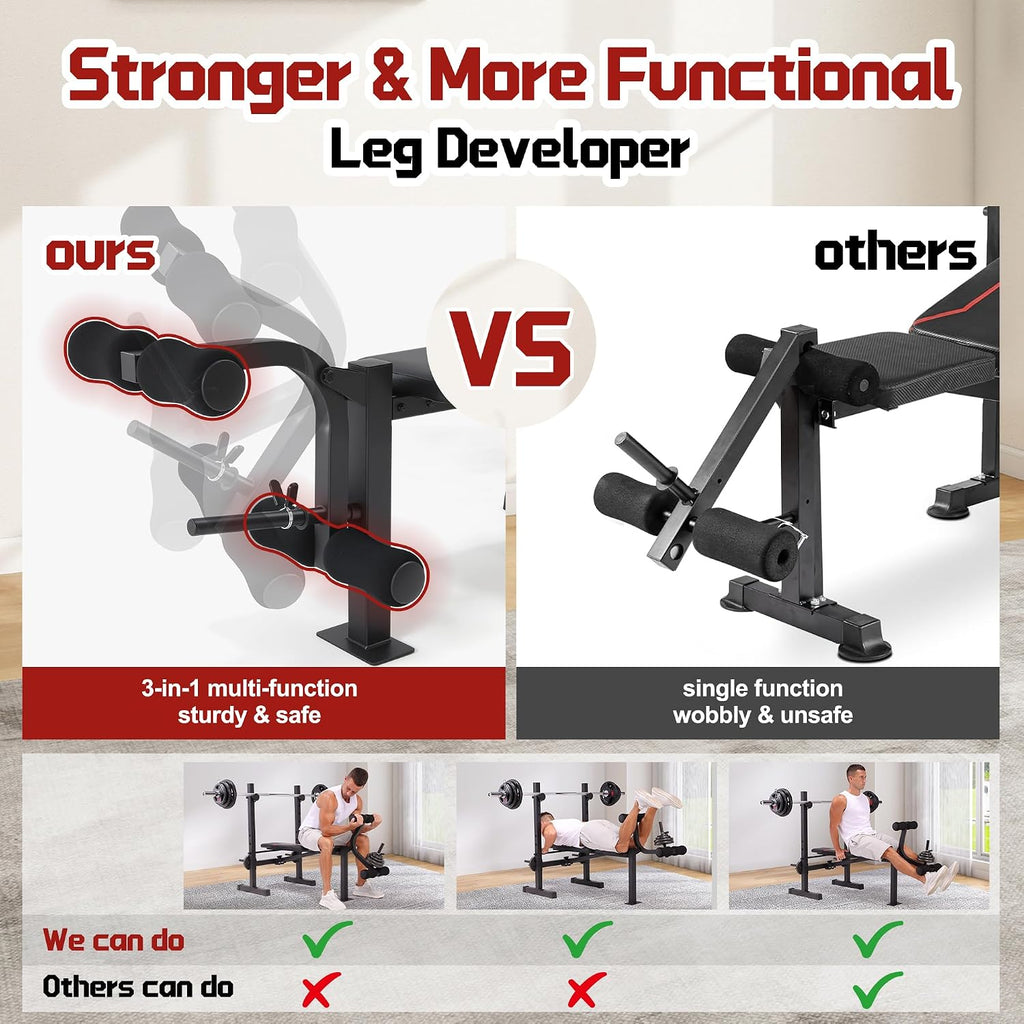 OPPSDECOR Multi-Function Weight Bench Set with Squat Rack Leg Extension & Leg Curl Adjustable Workout Bench for Full Body Fitness Foldable Flat/Incline/Decline Upgrade Bench Press for Home Gym