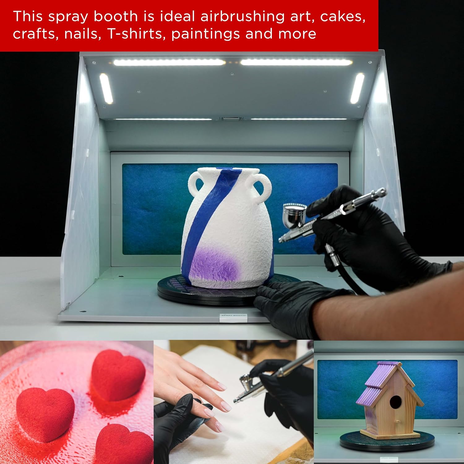 Master Airbrush Portable Airbrush Spray Booth Kit with Dual Exhaust Fans, 4 LED Lights, Turntable & Extension Hose, 16'x18'x13' Hobby Airbrush Booth for Painting, Models, Arts, Crafts, Cakes