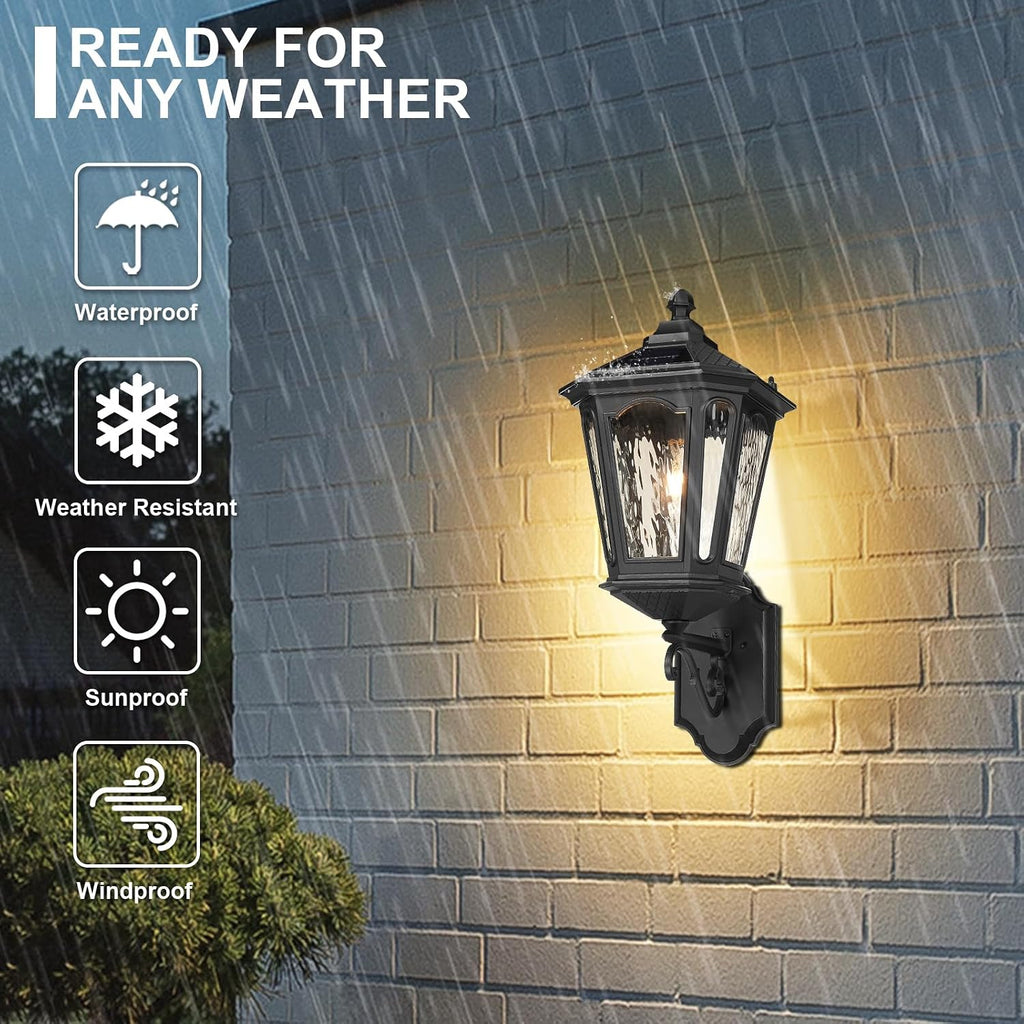 25'' Large Solar Wall Light Outdoor with Remote Control, LED Dusk to Dawn 3 Lighting Modes Solar Exterior Wall Lantern Outside Sconce Lights for Patio Doorway Porch Walkway