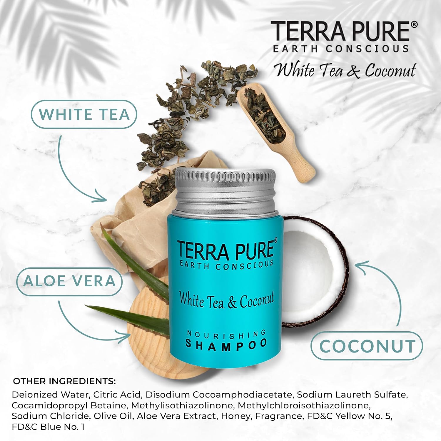 Terra Pure Travel Size Hotel Shampoo 300 Count 1 oz Bottles Guest Amenities for Hotels Vacation Rentals and Short Term Rentals Paraben Free White Tea and Coconut Scent Infused with Aloe & Olive Oil