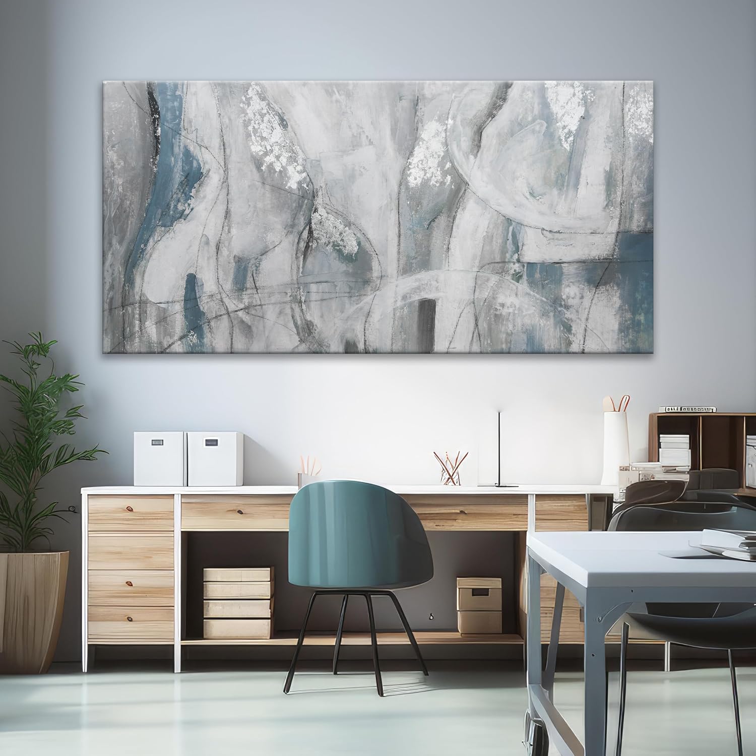YISXINOAG Large Abstract Wall Art For Living Room Hanging Grunge Room Home Wall Decor Blue Canvas Art Wall Decor Painting White Wall Art Picture For Bedroom Home Office Decoration 29' X 58'