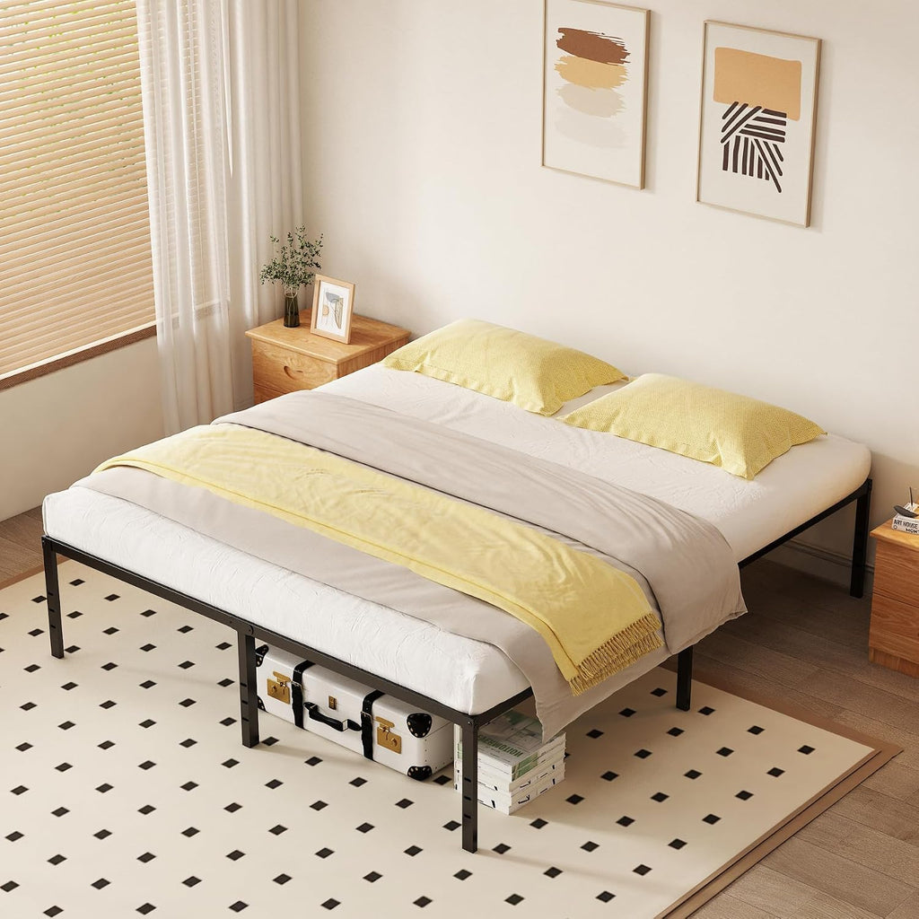 King 18 Inch Metal Platform Bed Frame,Heavy Duty,Metal,No Box Spring Needed,Underbed Storage,Easy Assembly,Noise Free,Minimalism,Non-Slip,Bedroom,Kids,Boys,Girls,Black