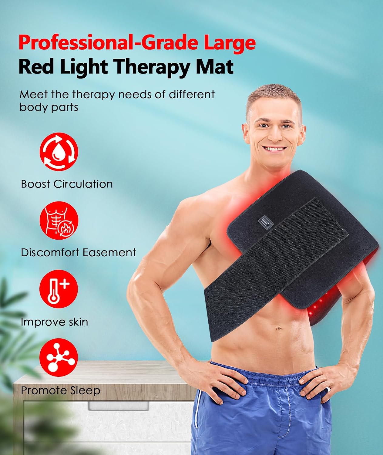 Red Light Therapy Pad for Body, 60W LED Red & Infrared Light Device Mat with 660nm & 850nm Wavelengths for Waist Back Shoulder Muscle Pain Relief FSA Eligible