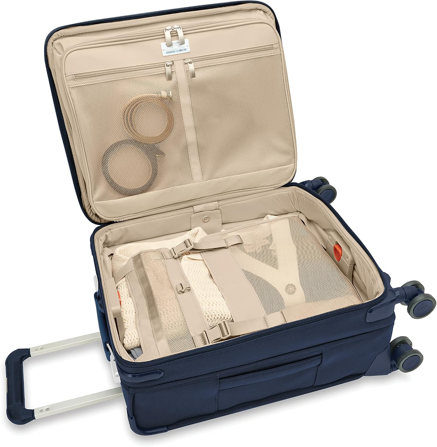 Briggs & Riley Global 21' Carry On Expandable Spinner - Luggage for International Travel, Suitcases with Wheels, Softside Rolling Bag for Men & Women, Self-Repairing Zipper - Baseline Collection, Navy
