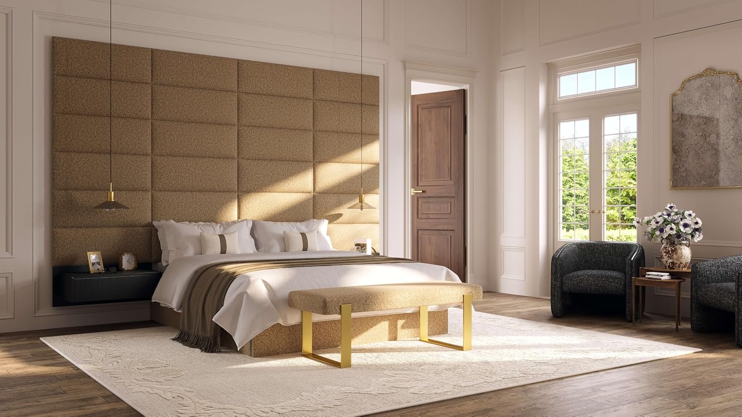Vänt Upholstered Wall Panels - King/Cal King Size Wall Mounted Velvet Headboards - Velvet Smoke Grey - Twin/King - Set of 4 Panels (Each Individual Panel 39'x11.5')
