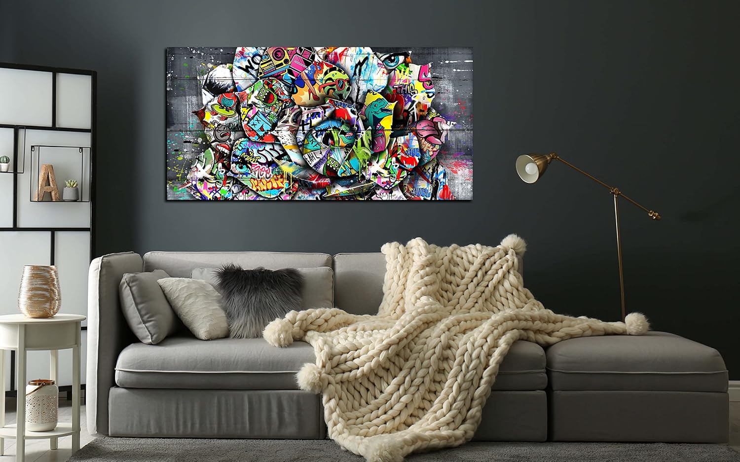 SIXTTART Flower Pictures Wall-Decor - Banksy Street Wall Art - Large Abstract Canvas Wall Art Ready To Hang Size 59' x 29'
