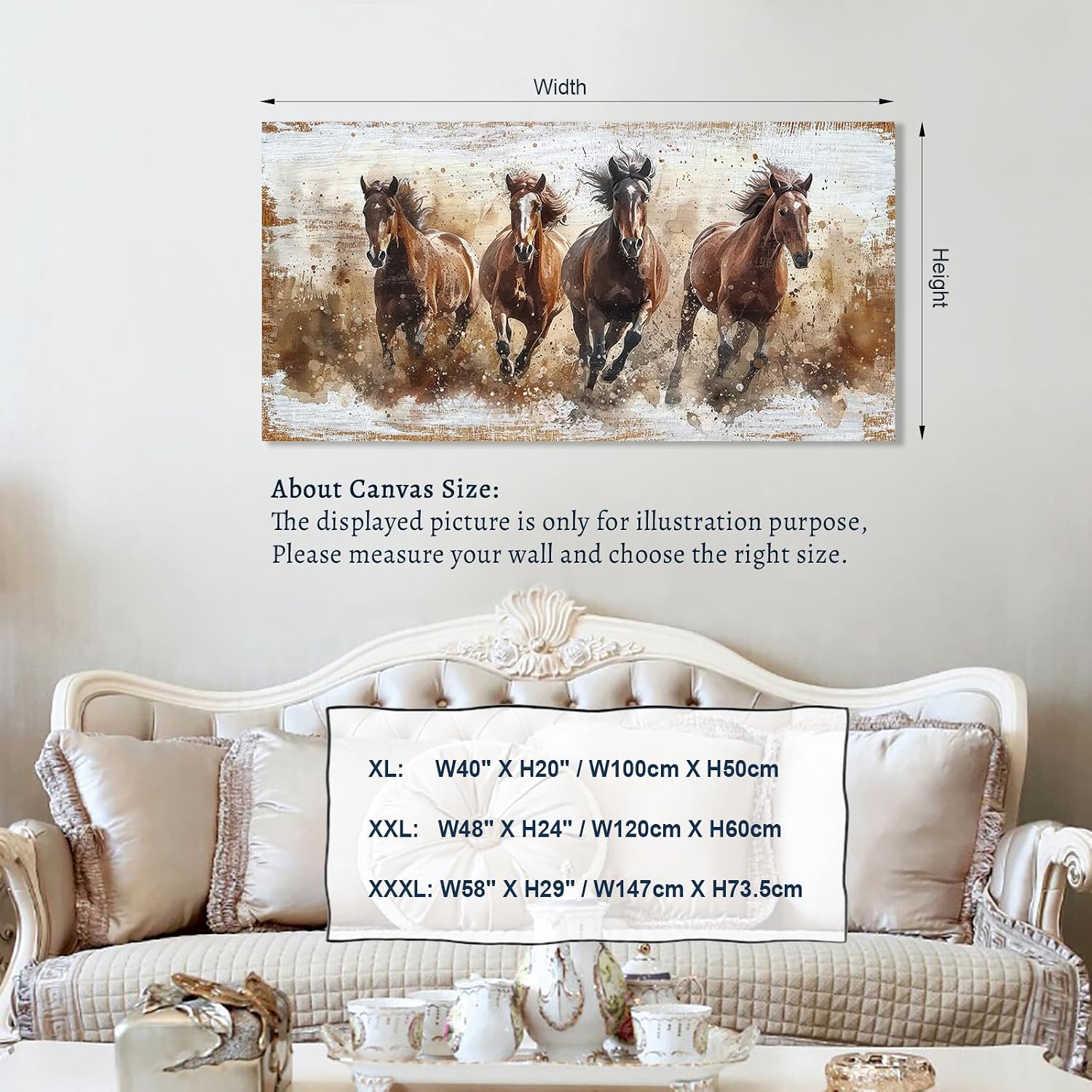 tigeridge Horses Canvas Wall Art - Brown Horse Pictures Animal Wall Decor Running Horses Painting Prints Artwork for Living Room Bedroom Home Office Wall Decorations 29' x 58'