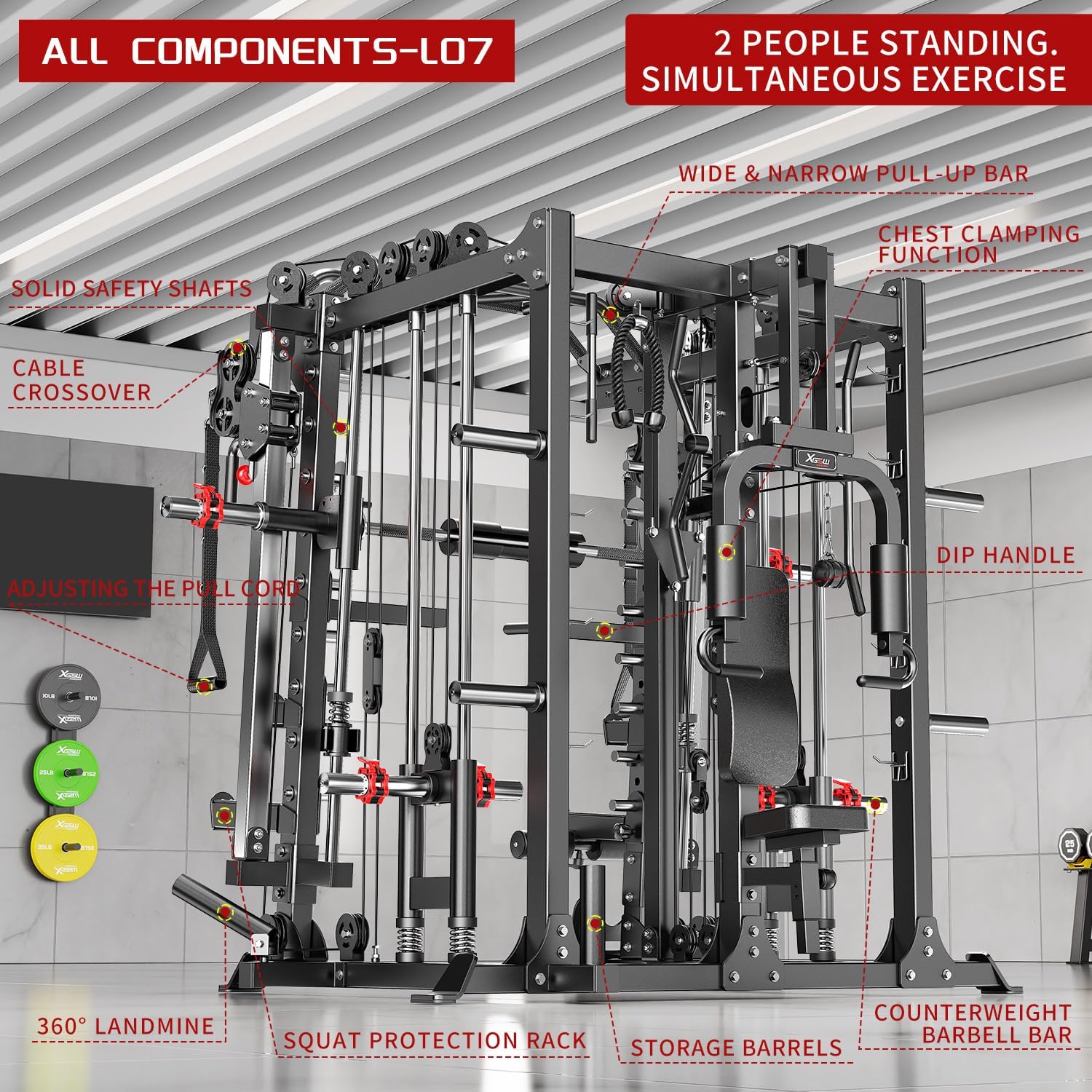 Multi-Purpose Squat Rack,Smith Machine Weight Rack Set with Cable Crossover System, Home Gym Power Racks, Power Racks and Packages