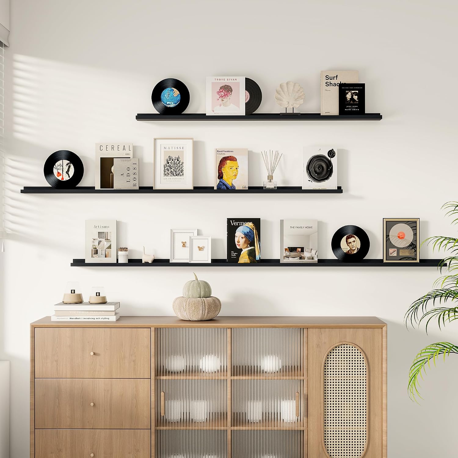 Floating Picture Ledge Shelves for Wall Set of 2, 84 Inches Picture Ledge Shelf with Long Large Nursery Book Shelf for Toys Storage Kids Bookshelf Wall Mounted Living Room Bedroom Decor Frames, Black