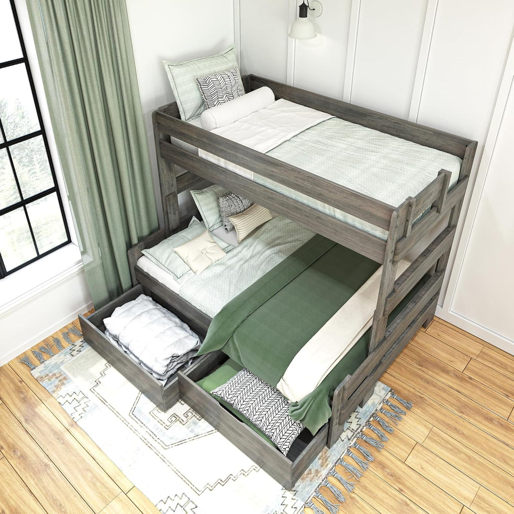 Max & Lily Modern Farmhouse Twin/Full Bunk Bed with Storage Drawers, Driftwood