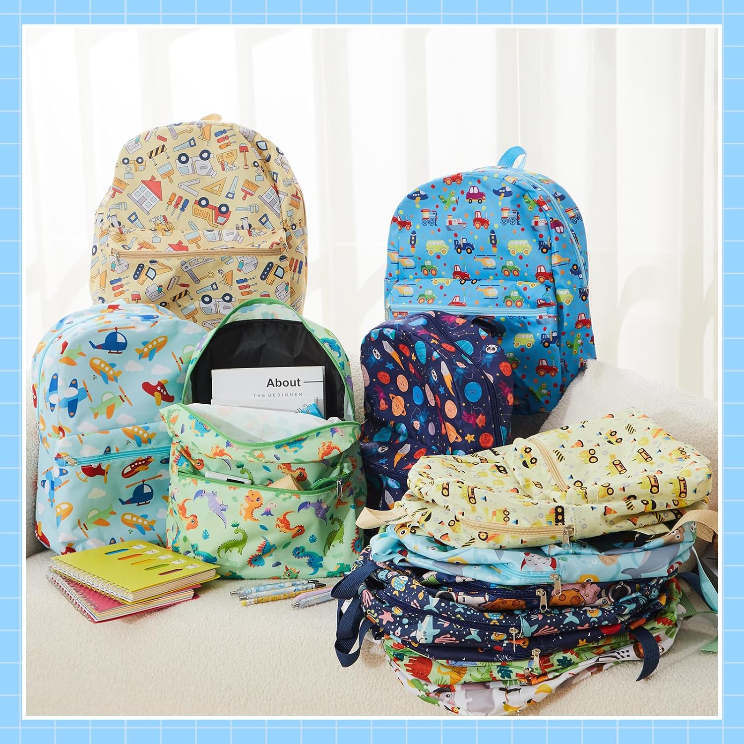 Amylove 24 Pack Backpack Bulk Lightweight Wholesale Backpacks Printed Book Bag in Bulk for Donations Giveaways (15 Inch,Funny Color)