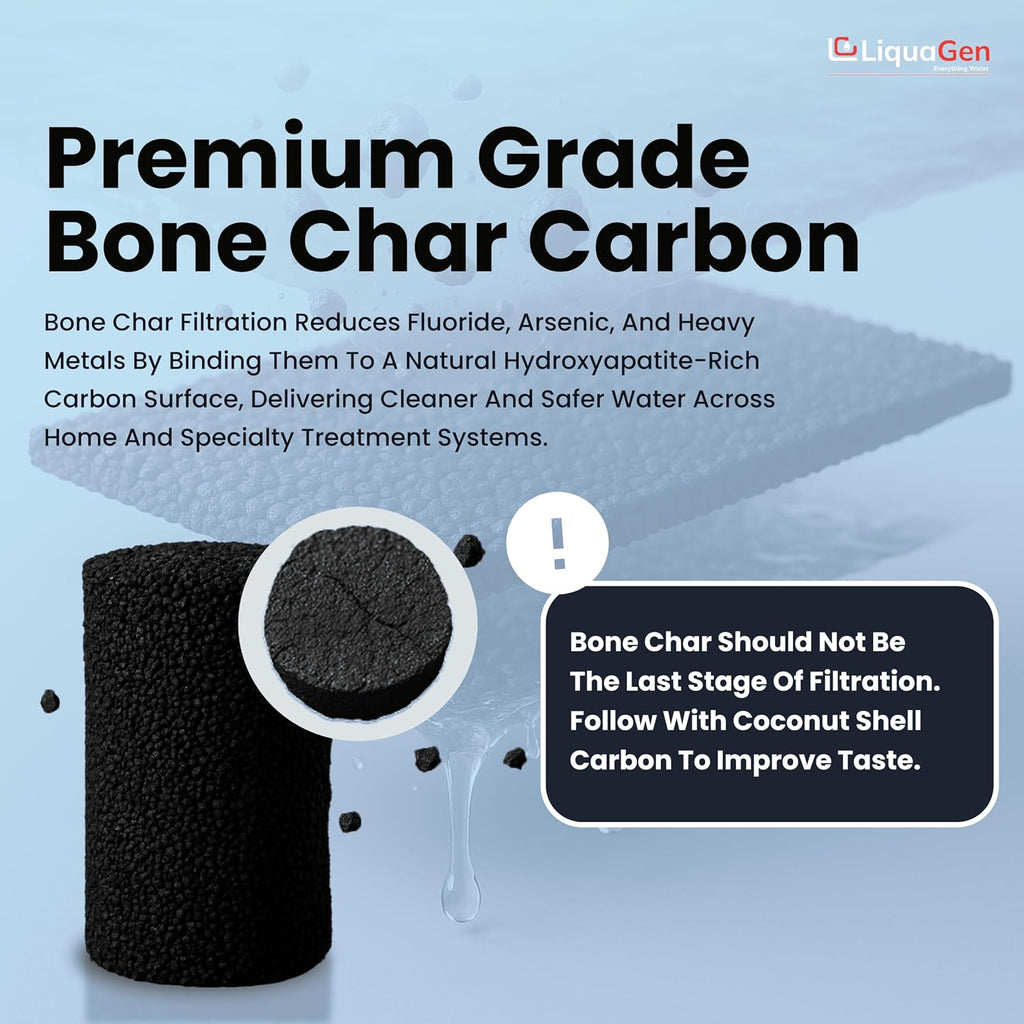 LiquaGen Bone Char Water Filter Replacement Cartridge – Helps Reduce Fluoride – Universal Refillable Filter for Whole House & Drinking Water – 2.5x10, 2.5x20, 4.5x10, 4.5x20 (1, 2.5' x 20')