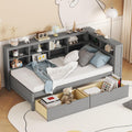 Twin Size Daybed with 2 Drawers,Minimalist Wooden Sofa Bed Frame with Storage Shelf and USB Charging Ports for Bedroom, Studyroom, Guestroom, Livingroom (Grey-wd56)
