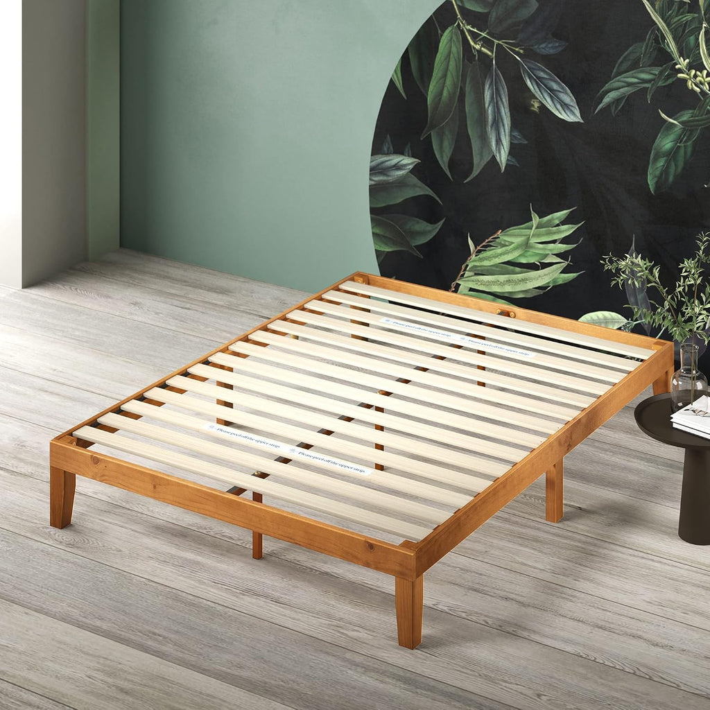 Zinus 12 Inch Solid Wood Platform Bed / No Boxspring needed / Wood Slat Support / Rustic Pine Finish, Queen (OLB-PWPBO-12Q)
