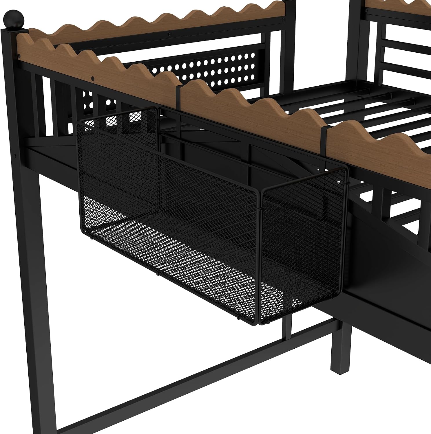 JIVOIT Metal Loft Bed with Built-in Storage Shelves and Bookshelf, Full Size Metal Loft Bed with Safe Ladder & Guardrail, Space-Saving Loft Bed, No Box Spring Needed and Chic Design