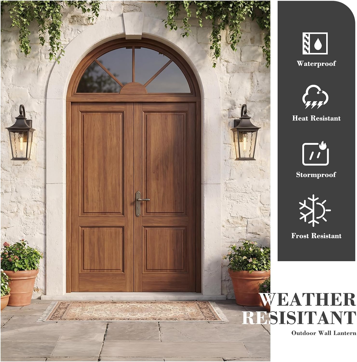 Emliviar 25.2' Outdoor Porch Light, Outside Wall Sconce Lamp for Front Yard, Rustic Exterior Lighting Waterproof in Oil Rubbed Bronze Finish, Water Ripple Glass, XE220B-SW ORB
