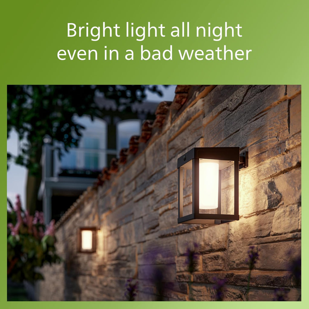 PHILIPS LED Ultra Efficient Solar Square Black Wall Lantern Outdoor 2-Pack Bright White (3000K) 250/20 Lumen (3W = 25W) Weather Resistant