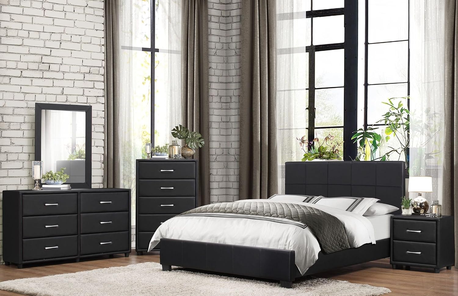 Homelegance Lorenzi Black Upholstered Platform Bedroom Set
