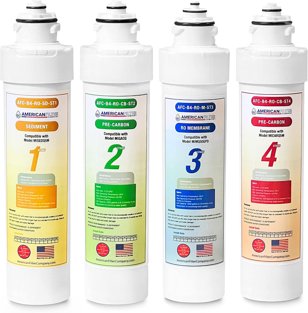 American Filter Company® Model AFC-B4-RO-CMBPK 4-Stage Reverse Osmosis Water Filters Replacement Kit Compatible with Brio MIMQ50GPD, MICARQ5M, CLPOUROSC420RO, CLPOURO420SCV2 4Pk