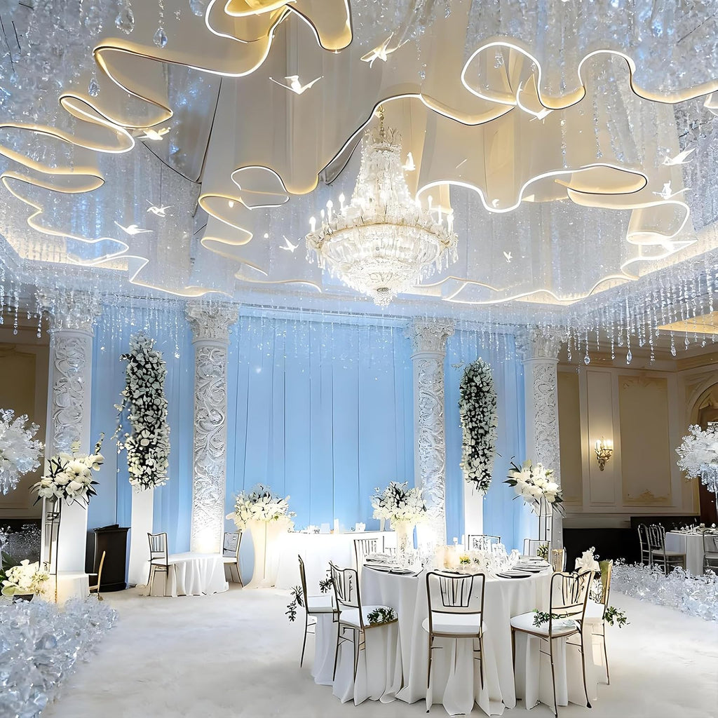BANGBANGJI Sheer Curtains, Ceiling Light Strip, Easy to Install, Universal for All Seasons, for Birthdays, Parties, Weddings 100mx0.5m-ChampagneVeil+WarmLight