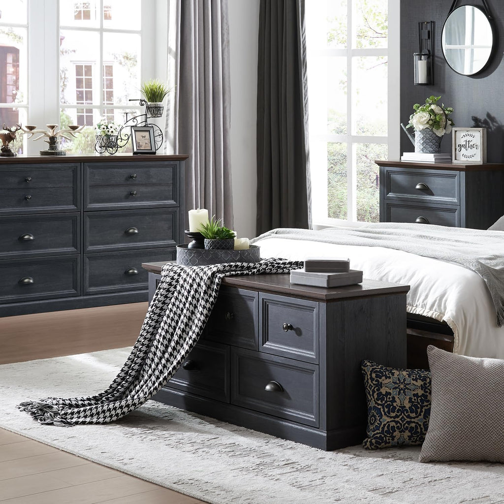 IFGET Farmhouse 5 Drawers Dresser for Bedroom, 45' Wide Chest of Drawers, 21' Tall Storage Closet Bench Storage Chest Storage Trunk, Wood Rustic Dresser for Closet, Living Room, Hallway, Dark Grey