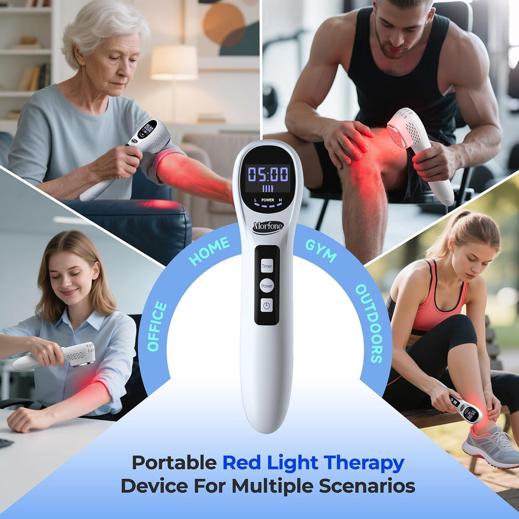 Morfone Handheld Red Light Therapy Devices - Near Infrared Light Therapy for Face & Body, 660nm 808nm Wireless Red Light Therapy Wand with Glasses for Knee, Wrist, Local Pain and Pets, Portable, White