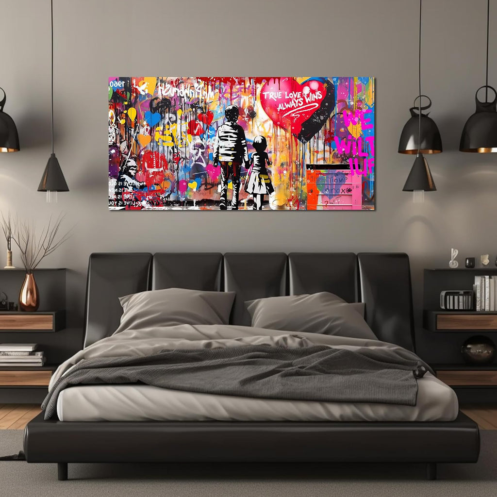 Graffiti Canvas Wall Art For Living Room Large Colorful Wall Art For Office Banksy Wall Decor Teen Bedroom Size 29 x 58 Inch