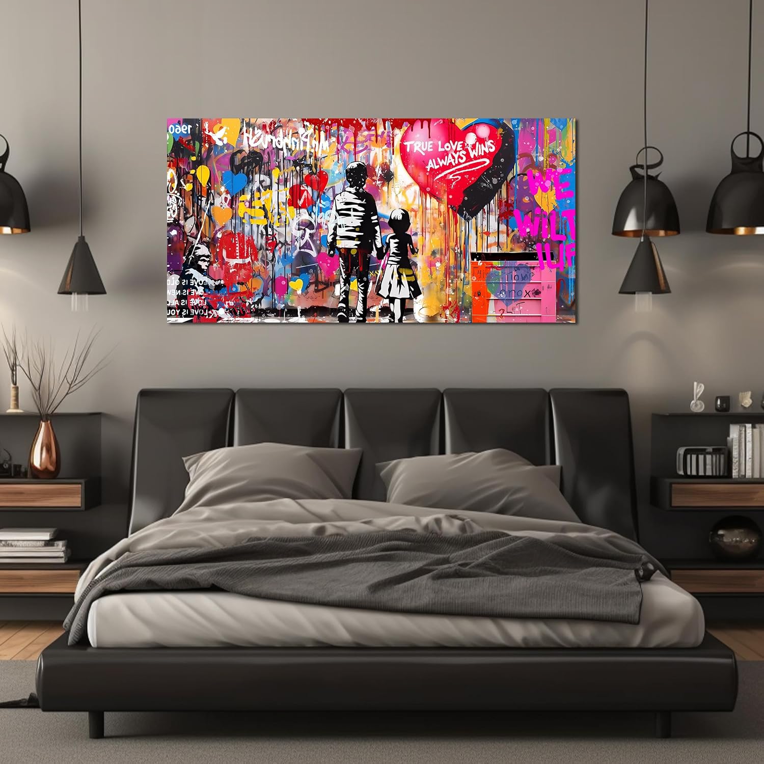 Graffiti Canvas Wall Art For Living Room Large Colorful Wall Art For Office Banksy Wall Decor Teen Bedroom Size 29 x 58 Inch