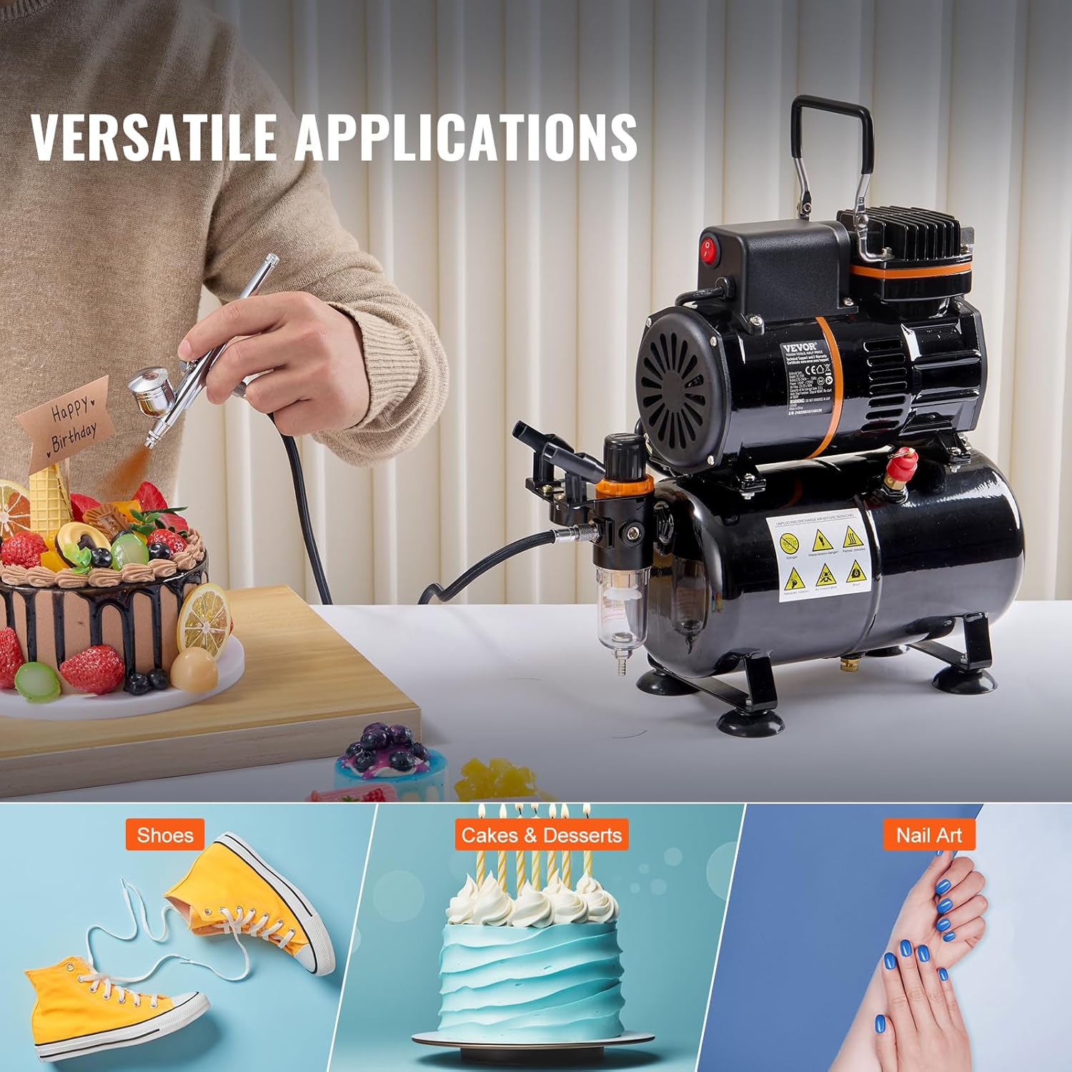 VEVOR Airbrush Kit, Air Brush Set Kit with 3.5L Air Storage Tank, Dual Fan Air Tank Compressor System with 0.3 mm Tip Airbrush, Holder, Color Mixing Wheel, Cleaning Brush Set, Art Nail Cookie Tattoo