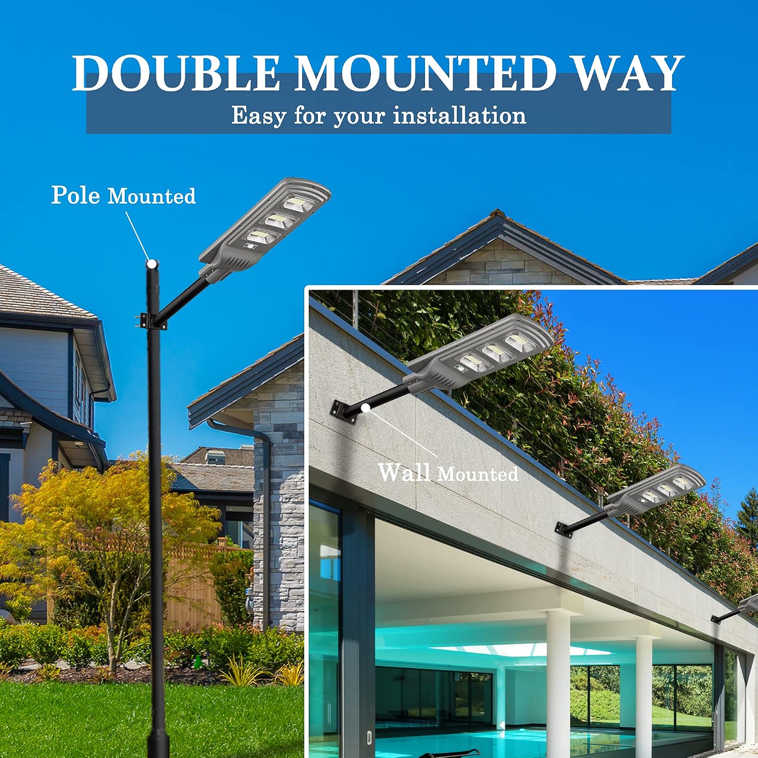 Lovus 2Pack Solar LED Street Light, 4200W Outdoor Solar Parking Lot Light Dusk to Dawn with Motion Sensor for Garage, Driveway, IP65 Waterproof, Wall or Pole Mount