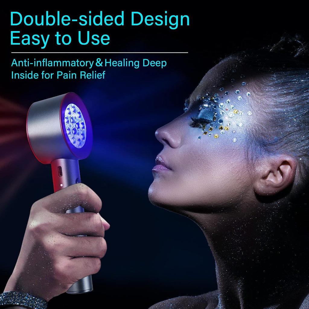 UTK Upgrade High Power 24 LED Red Light Therapy Device with 470/660/850/940nm Wavelength, Blue Red＆Near-Infrared Handheld Light Therapy, Relieve Body Pain Deeply, Facial Skin Care