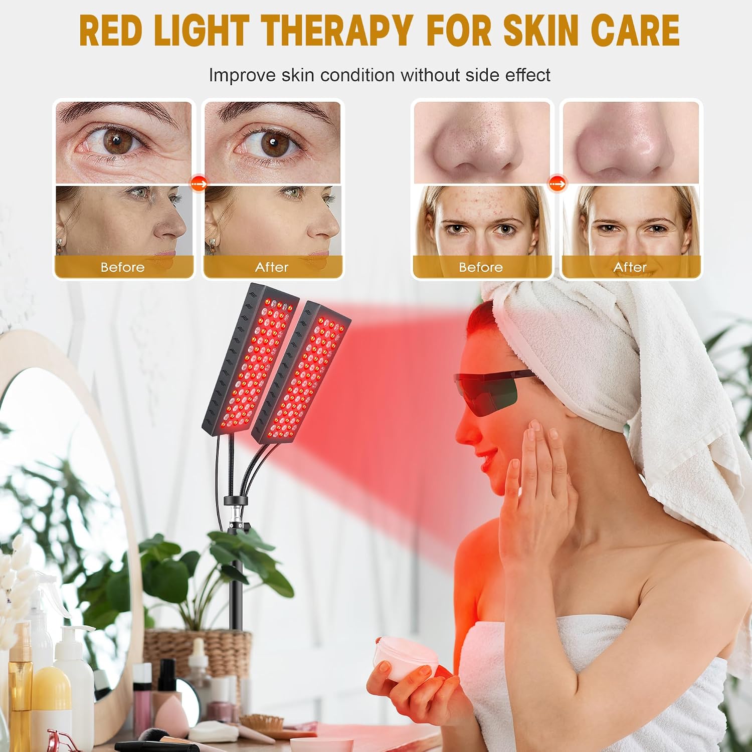 Red Light Therapy for Body, 55W Dual-Headed Infrared Light Therapy Lamp Device with Stand for Face 660nm Red Light & 850nm Near Infrared Light for Skin Joint Care, FSA or HSA Eligible