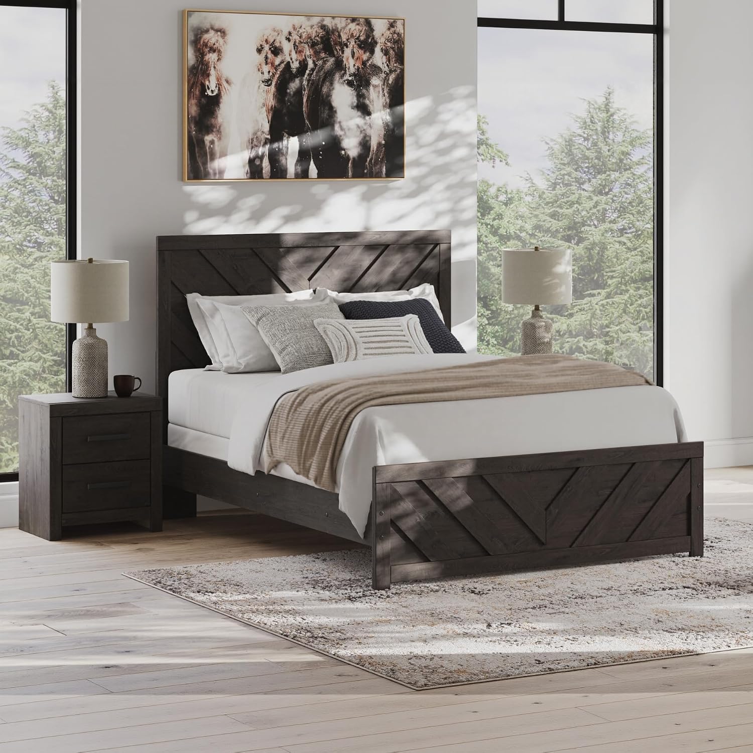 Signature Design by Ashley Prendonea Farmhouse Queen Panel Bed, Foundation or Box Spring Needed, Gray