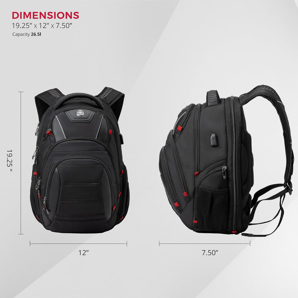 Swissdigital Design Travel Backpack for men with Apple Find My, TSA Friendly USB Charging RFID Protection Business Backpack Fits 15.6' Laptops Black | J149508F-BR