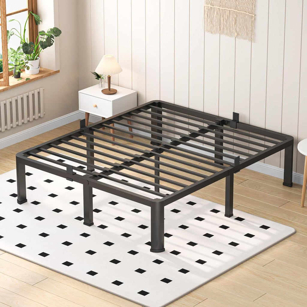 VIPSHOW 20 Inch Queen Heavy Duty 3500 lbs Bed Frame with Round-Corner Legs & Anti-Squeak Design – Quick Assembly Metal Platform, No Box Spring Needed