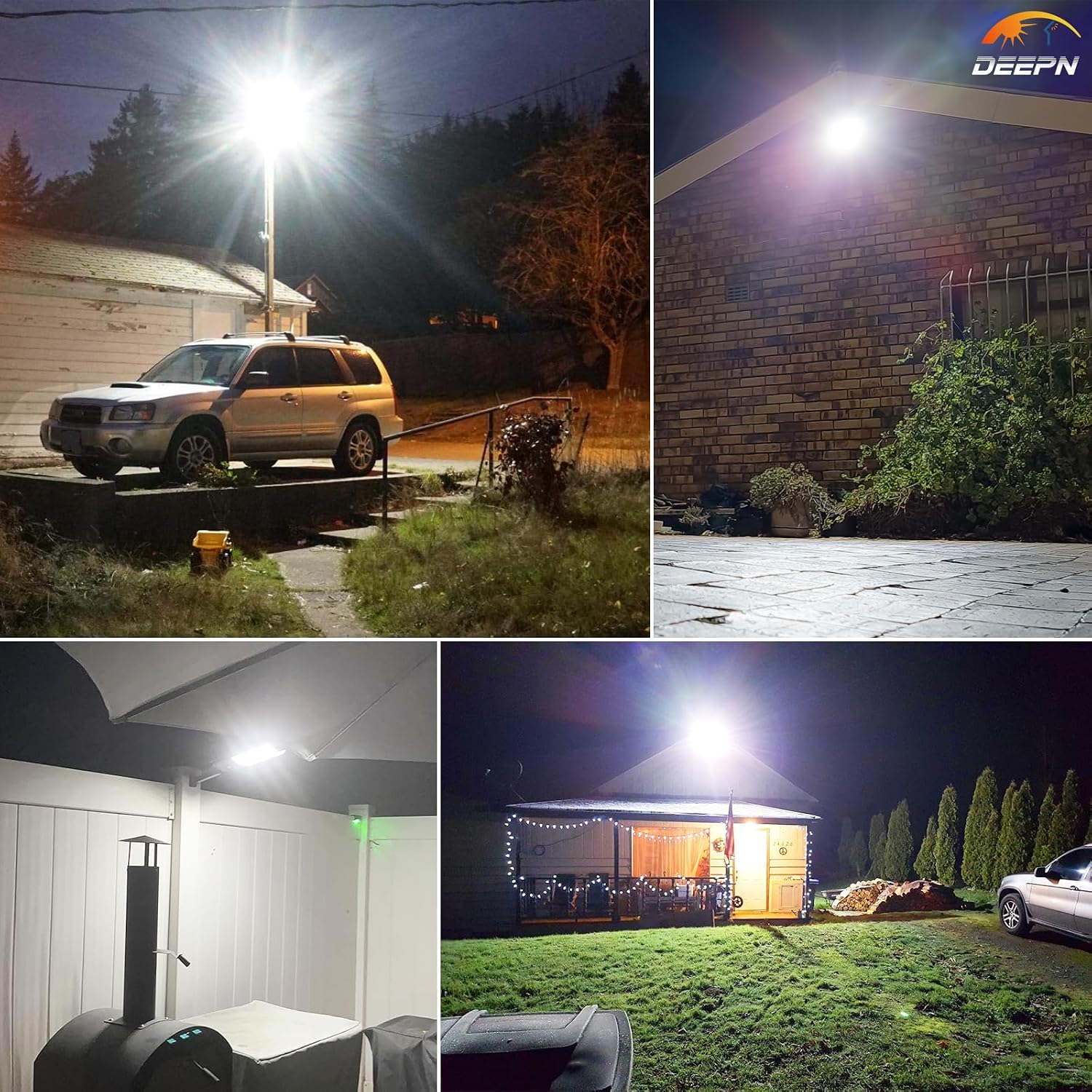 Deepn Solar Street Lights Outdoor, 8000W Commercial Grade Solar Lights Outdoor Waterproof, LED Parking Lot Light Dusk to Dawn Security Flood Lights with Motion Sensor and Remote Control, 4 Pack