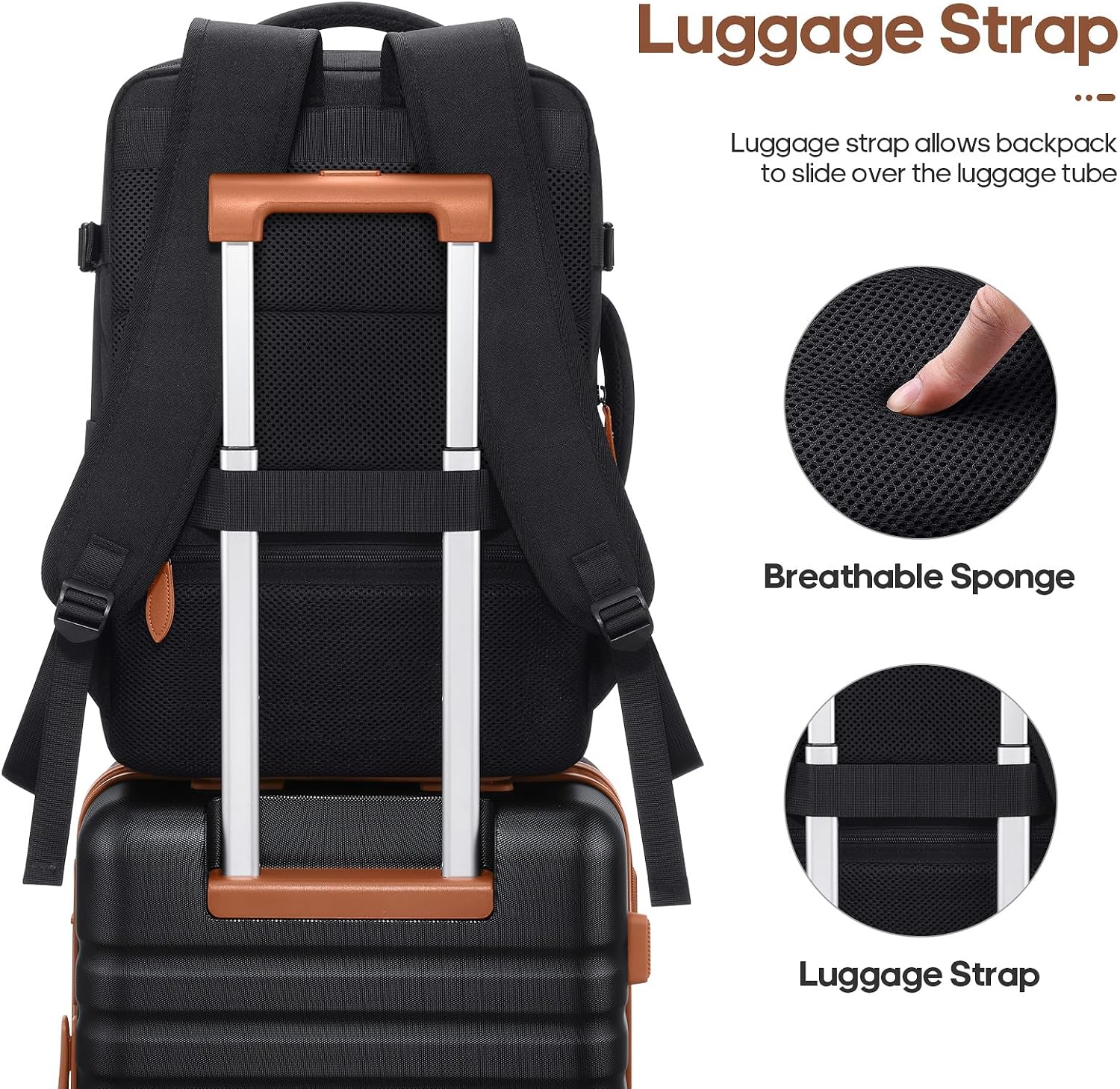 UKEIN Luggage Sets 3 Piece, PC Hardside Checked Luggage 24 Inch With Spinner Wheels with TSA Lock, Large Suitcase Set With Travel Backpack for Men (Black, 3 piece set (24inch))