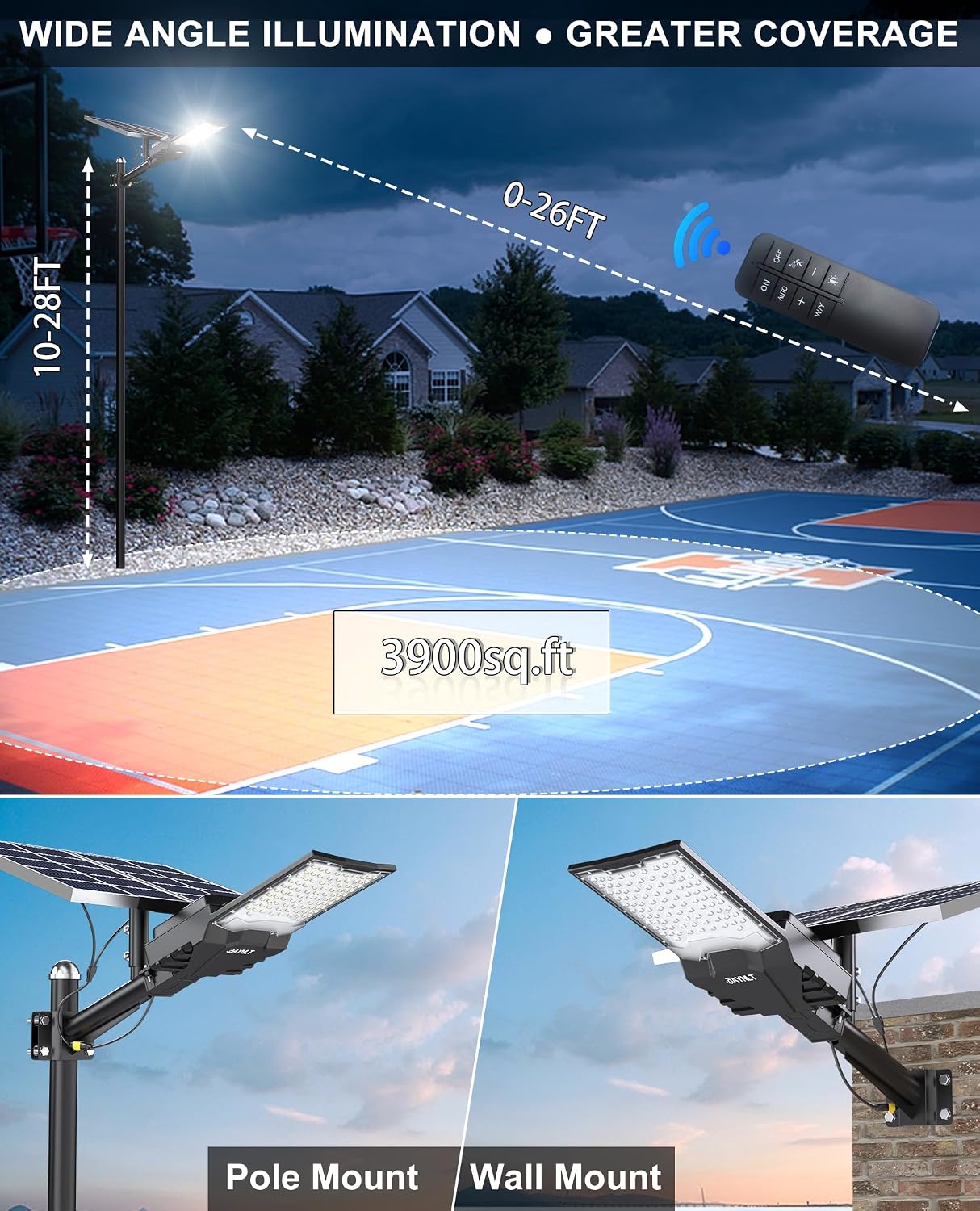 JAYNLT X-13000W Solar Street Lights Outdoor,6500K Ultra-Large Parking Lot Lights Commercial Dusk to Dawn,IP67 Industrial Grade Waterproof Solar Power Flood Security Lamps for Farm,Backyard
