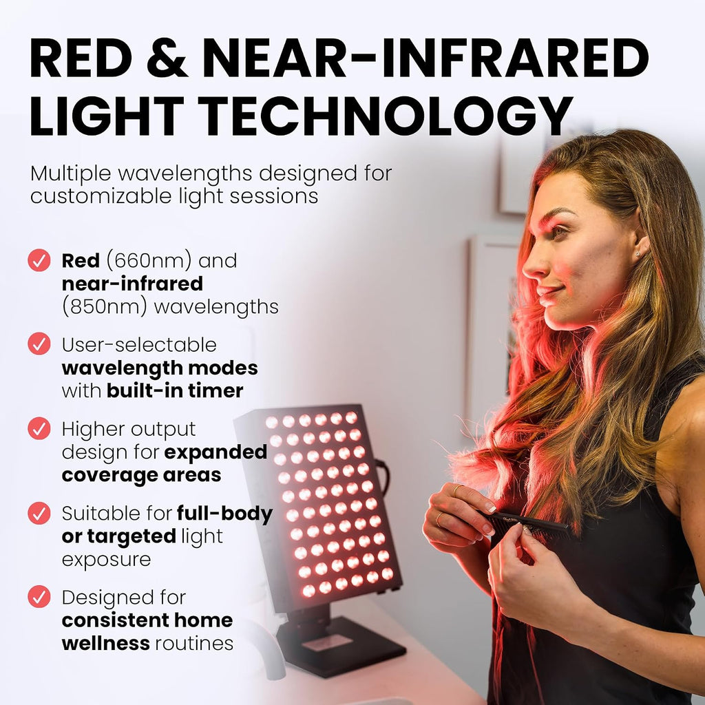 Hooga Red Light Therapy Panel Device – 660nm Red & 850nm Near Infrared Light Therapy, LED Light Therapy Lamp for Face & Body, Dual Chip LEDs, Timer, Adjustable Stand – PRO300