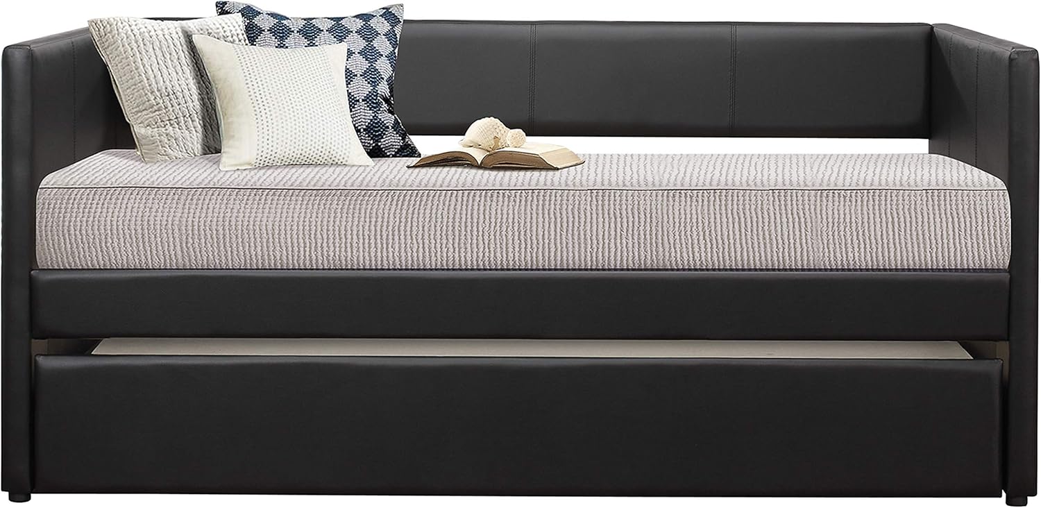 Homelegance Adra PU Leather Upholstered Daybed with Trundle, Twin, Black