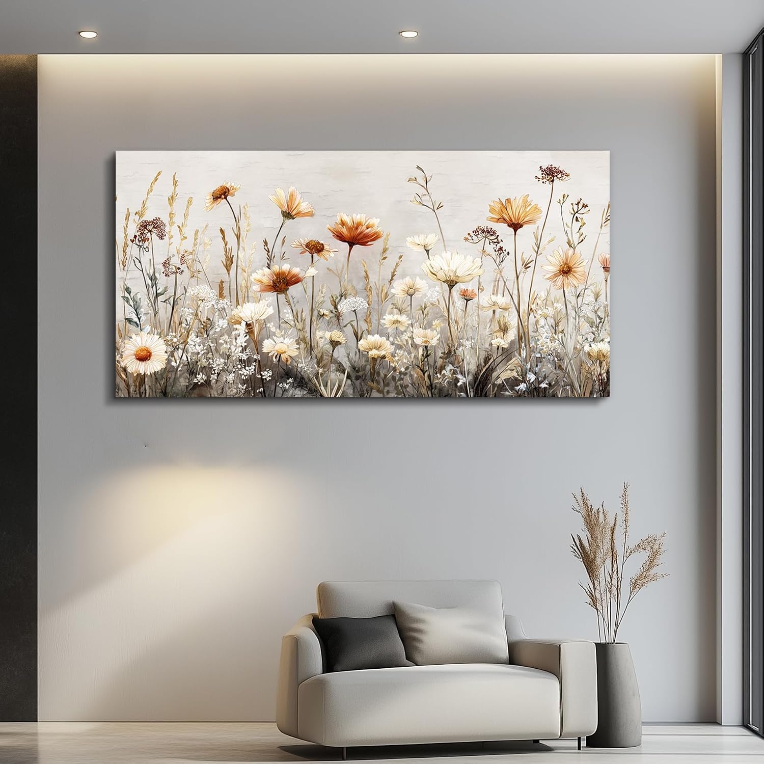QIYILEXWART Canvas Wall Art For Living Room Large Wall Decor For Office Bedroom Decorations Neutral Wildflower Landscape Pictures Farmhouse Painting Artwork Room Wall Mural Home Decor 30x60 In