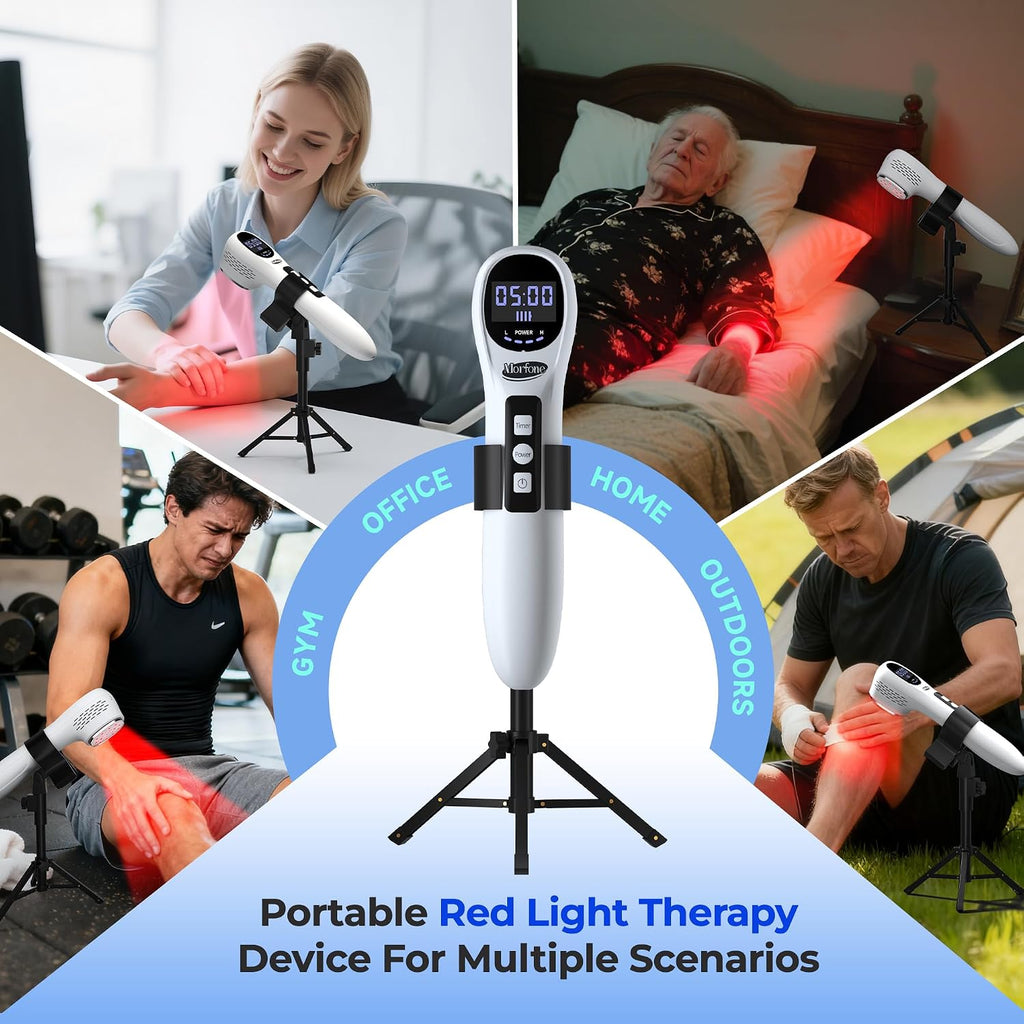 Handheld Red Light Therapy with Stand,Infrared Light Therapy Device with Timing &2 Modes,Red Light Therapy Wand for face&Body,Cold Therapy Machine for Wrists Knees Joints(5 * 808nm+12 * 650nm)