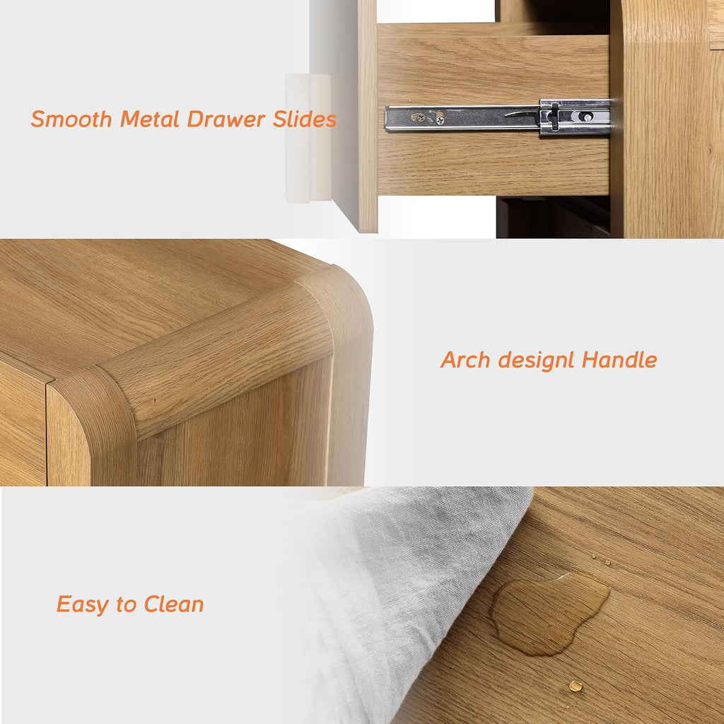 WAMPAT 3 Piece Bedroom Dresser Set, 110.2' Wide 12 Drawers Wood Dresser, Mid-Century Modern Storage Chest with Curved Handles for Bedroom, Living Room (Light Walnut)