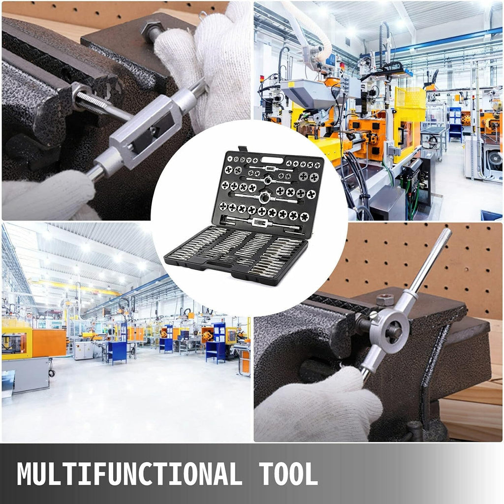 110Pcs Tungsten Titanium Steel Metric Tool Tap & Die Set Combination for Cutting External & Internal Threads