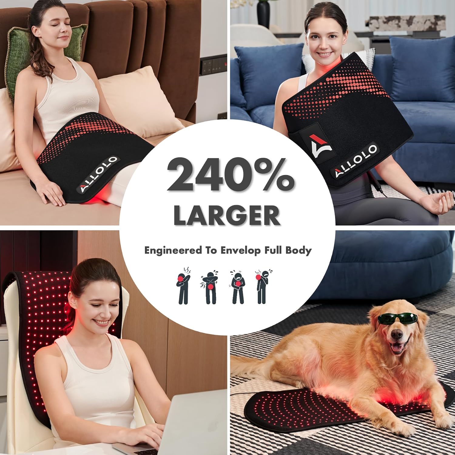ALLOLO Red Light Therapy for Body, 3 in 1 LEDs Red Light Therapy Belt with Timer Remote Control, 660nm 850nm Infrared Light Therapy Pad for Body Waist Shoulder Knee, 32.7' x 15.7' Large Area