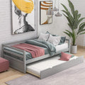 Kids Guests Twin Size Solid Wood Captains Daybed with Pull Out Trundle Frame Set for Bedroom (Gray-B)