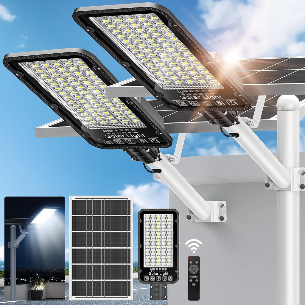 12000W Solar Street Lights Outdoor - 6500K Solar Parking Lot Lights Commercial Dusk to Dawn, Heavy Duty Split Type Solar Street Light with Remote Control, Street Lights Solar Powered for Yard (2Pack)