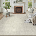 DCX 9x12 Beige Rug, Kid & Pet Friendly with Rubber Back Non Slip, Machine Washable Stain Resistant Neutral Floral Rug for Living Room, Bedroom, Home Office, Soft Low Pile Large Nursery Carpet