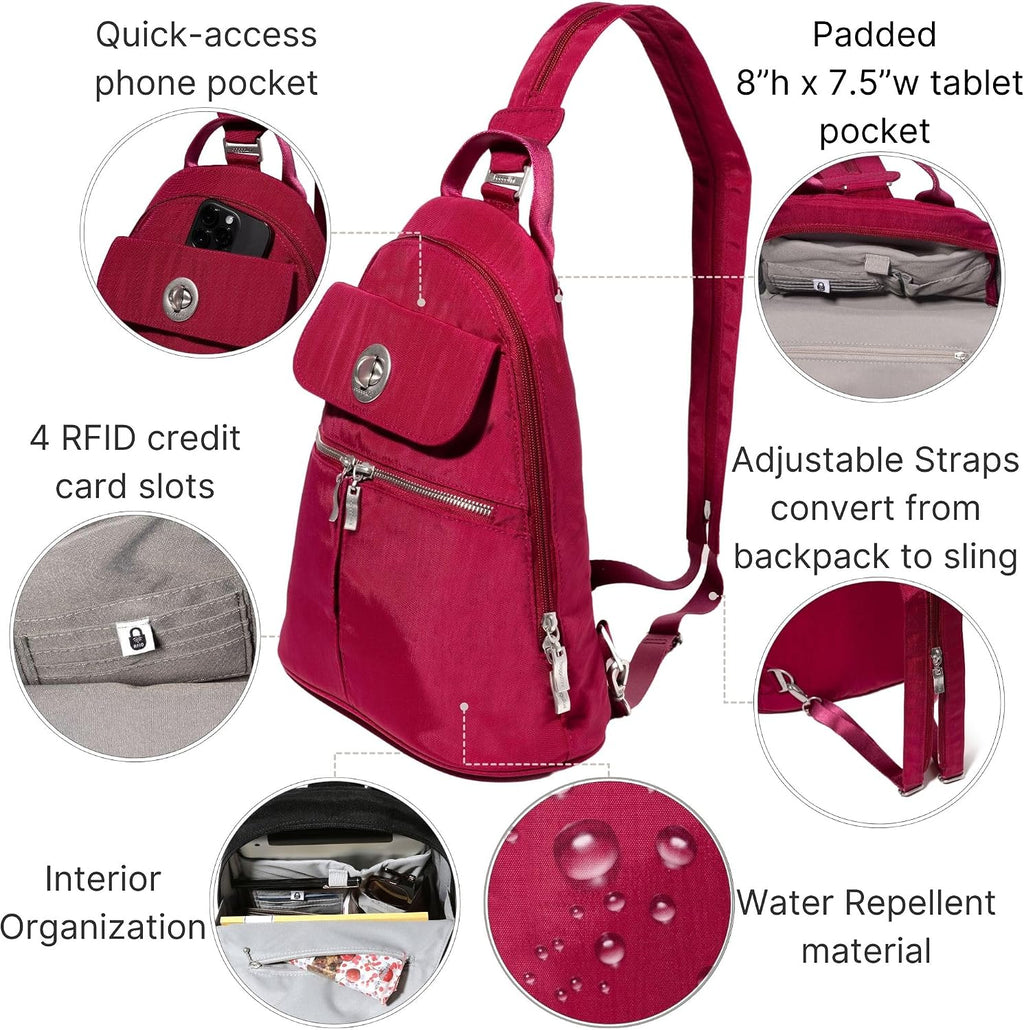 Baggallini Naples Convertible Backpack - Travel Sling Crossbody - 12' Nylon Handbag w/ RFID & Padded Tablet Sleeve
